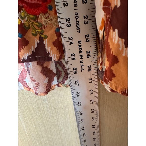 Savanna Jane Womens Boho Embroidered Ikat Print Bell Sleeve Blouse Top Large - Picture 2 of 7